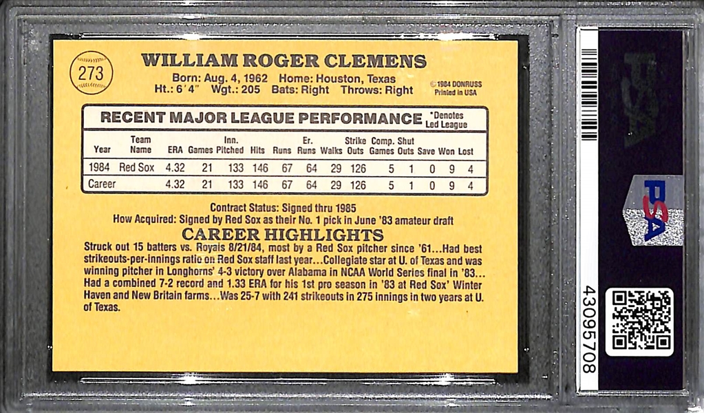 1985 Donruss Roger Clemens Rookie PSA 10 Gem Mint