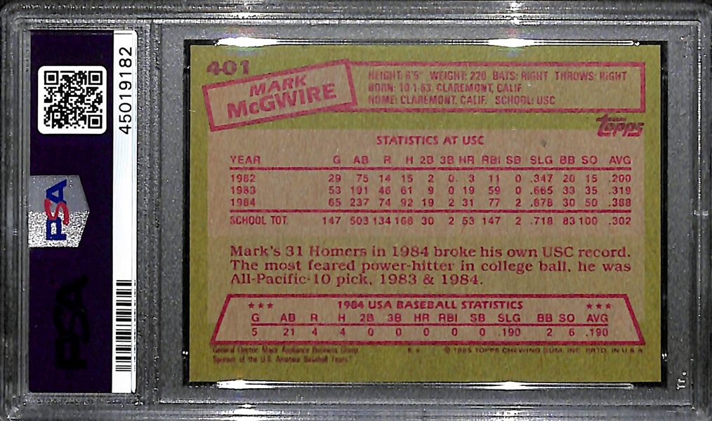 1985 Topps Mark McGwire Rookie PSA 9 Mint