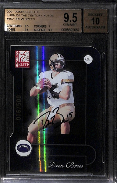 RARE 2001 Drew Brees Elite Turn Of The Century Rookie Auto #16/500 (First 50 Autographed) BGS 9.5 (10 Autograph)