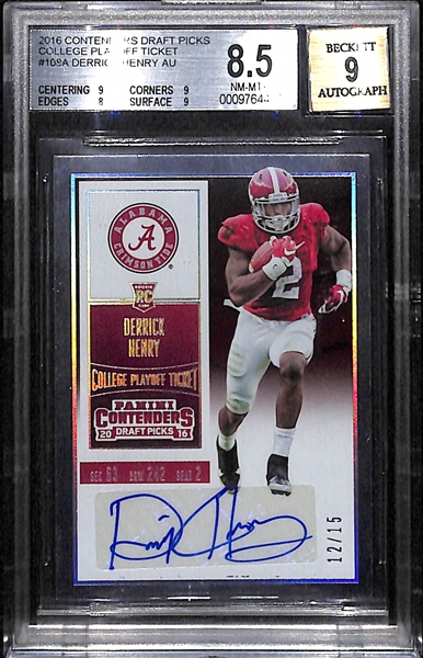 2016 Contenders Draft Picks Derrick Henry Autograph Rookie College Playoff Ticket #12/15 Card BGS 8.5 (9 Autograph)