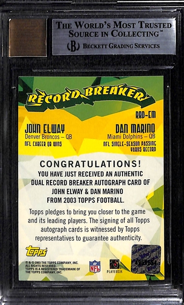 2003 Topps Record Breakers Dual Autograph Dan Marino and John Elway BGS 9 (10 Autograph)