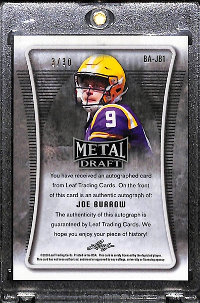 2020 Leaf Metal Draft Joe Burrow Autograph Rookie (XRC Ice Refractor) # 3/30