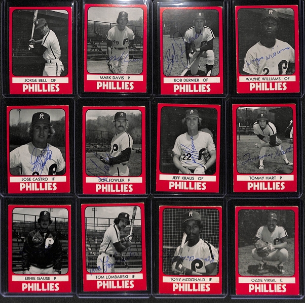 1980 TCMA Reading Phillies Partial Team Set of 23 Cards (Missing Sandberg) w. George Bell (Unsigned) and 10 Autographed Cards  (Inc. Mark Davis and Bob Denier) - JSA Auction Letter