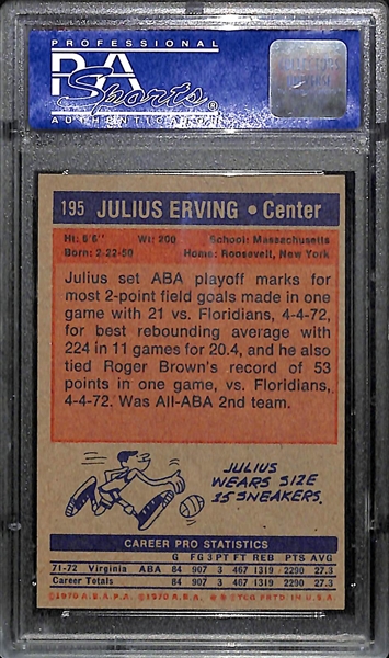 1972-73 Topps Julius Erving #195 Rookie Card Graded PSA 7