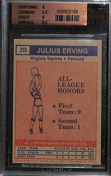 1972-73 Topps Julius Erving All Star #255 Rookie Card Graded BVG 7