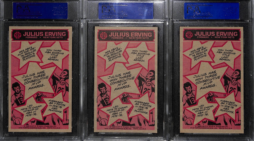 Lot of (3) 1976 Topps Tall Boy Julius Erving All Star (#127) Cards - All Graded PSA 8