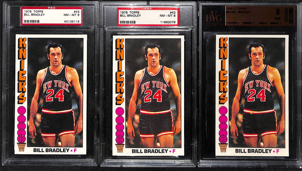 1976 Topps Tall Boy Basketball NM-MT Graded Lot - Moses Malone PSA 8,  Bobby Jones PSA 8, (2) Bill Bradley PSA 8. Bill Bradley BVG 8