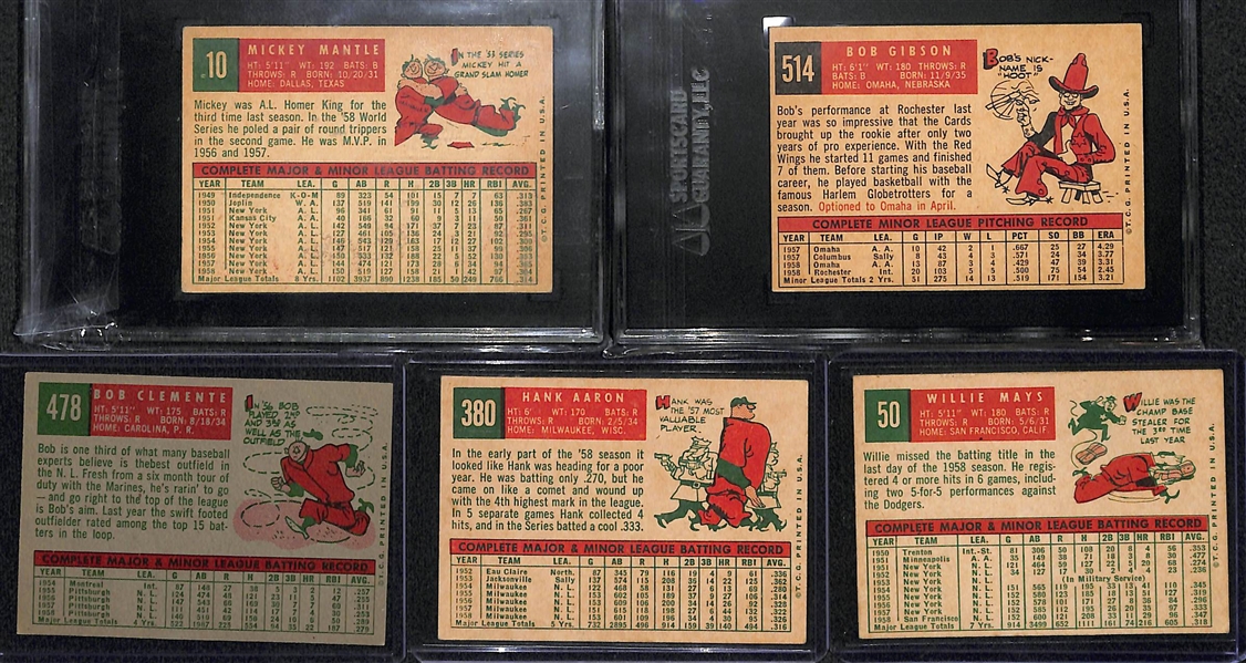 1959 Topps Baseball Card Complete Set w. Graded Mickey Mantle (SGC 4.5) & Bob Gibson Rookie (SGC 4)