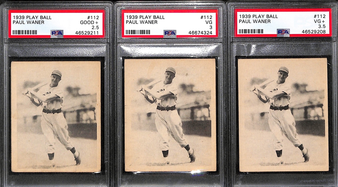 Lot of (3) Paul Waner Graded 1939 Play Ball Cards (PSA 2.5, PSA 3, and PSA 3.5)