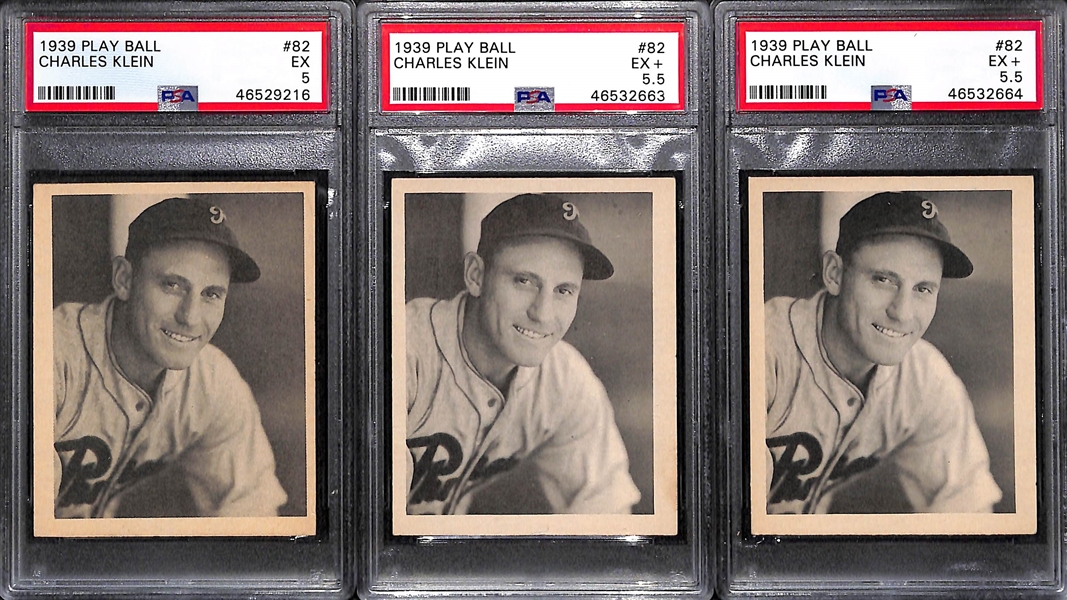 Lot of (3) Chuck Klein Graded 1939 Play Ball Cards (PSA 5, PSA 5.5, and PSA 5.5)