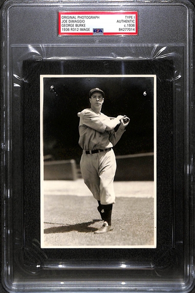 RARE 1936 Joe DiMaggio Original Type 1 4x6 Photo By George Burke - Iconic Image For His 1936 R312 Rookie Card (PSA/DNA Slabbed w. LOA)