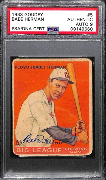 Signed 1933 Goudey Babe Herman #5 Graded PSA Authentic (Auto Grade 9), d. 1987