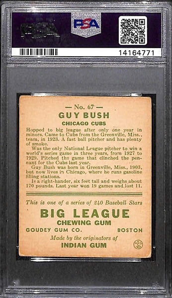 Signed 1933 Goudey Guy Bush #67 Graded PSA Authentic (Auto Grade 7), d. 1985