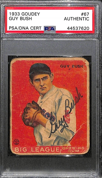 Signed 1933 Goudey Guy Bush #67 Graded PSA Authentic, d. 1985