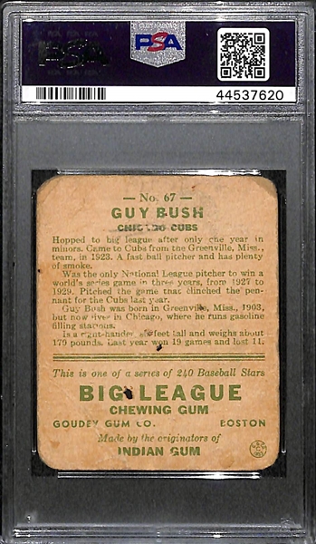 Signed 1933 Goudey Guy Bush #67 Graded PSA Authentic, d. 1985