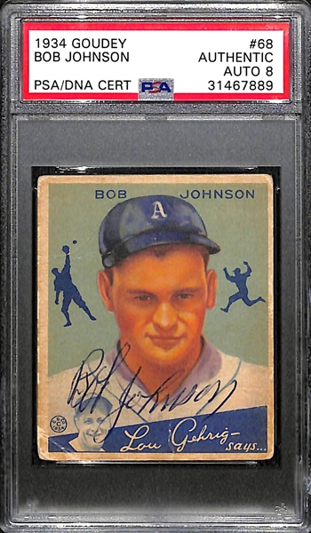 Signed 1934 Goudey Indian Bob Johnson #68 Graded PSA Authentic (Auto Grade 8), d. 1982