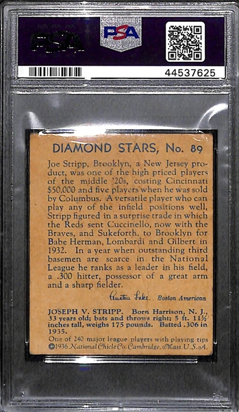 Signed 1936 Diamond Stars Joe Stripp #89 Graded PSA Authentic (Auto Grade 10), d. 1989