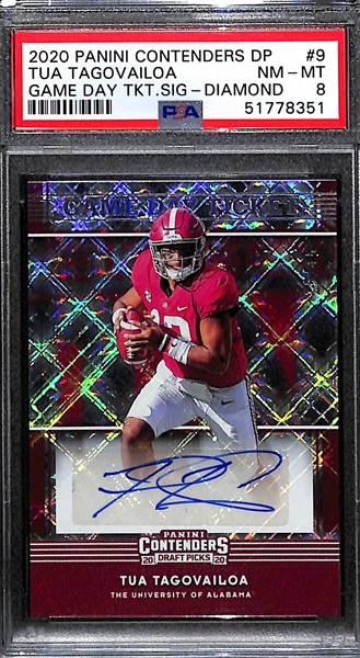 2020 Contenders Draft Tua Tagovailoa Game Day Ticket Diamond Rookie Autograph #ed /15 (Dolphins) Graded PSA 8 NM-Mint!