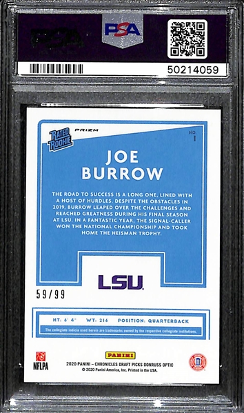 2020 Panini Chronicles Draft Purple Prizm Joe Burrow #1 Rookie Card #59/99 PSA 9
