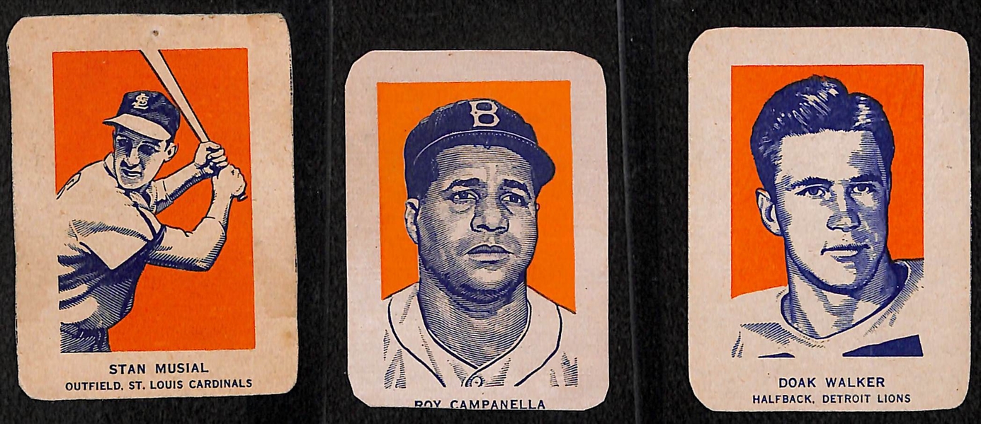 Lot of (3) 1952 Wheaties Cards - Stan Musial, Roy Campanella, and Doak Walker