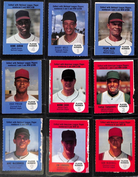 Lot of (9) 1968 Atlantic Oil Play Ball Contest Cards w. Hank Aaron and Maury Wills