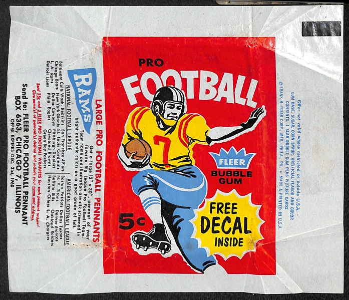 Lot of 3 Football Wax Pack Wrappers - 1960 Fleer, 1963 Topps, 1965 Philadelphia