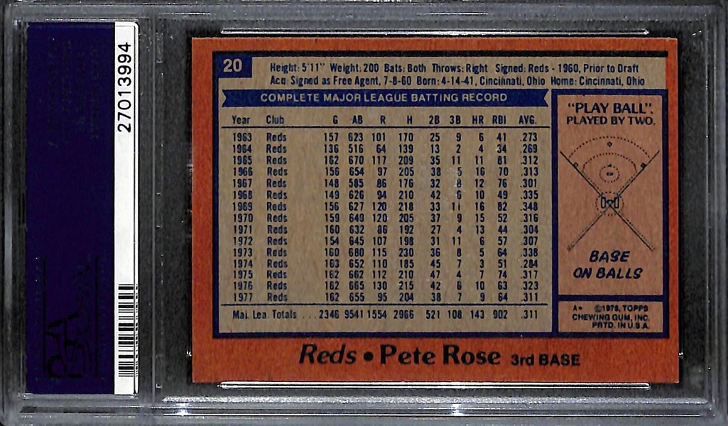 1978 Topps Pete Rose #20 Graded PSA 9