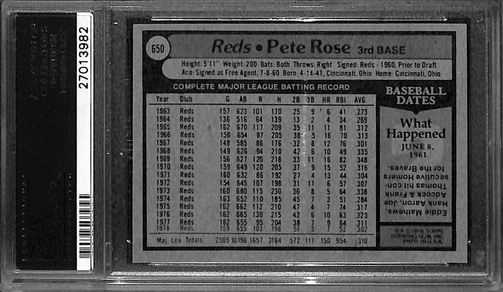 1979 Topps Pete Rose #650 Graded PSA 9