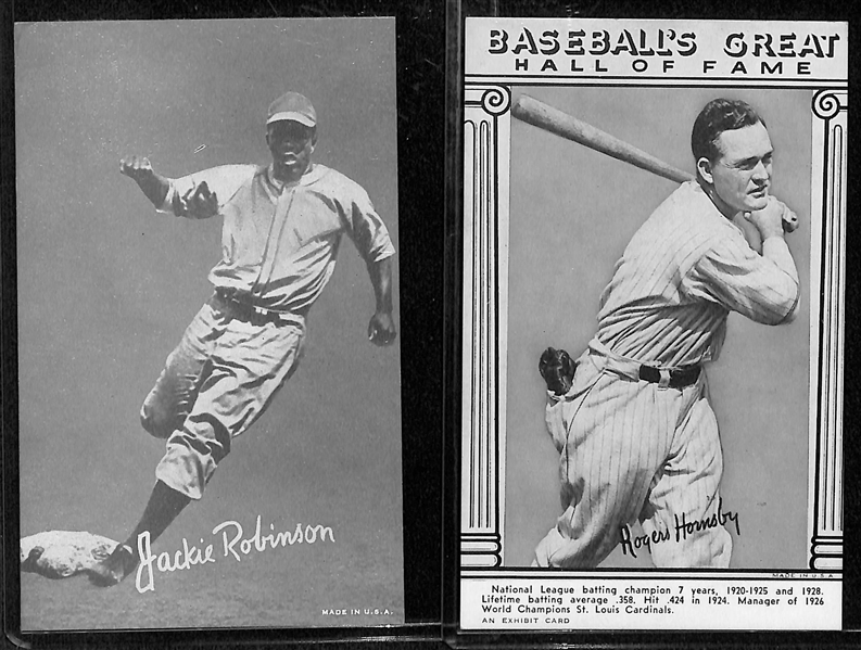Lot of (2) Exhibits Postcards - Jackie Robinson (1947-66) and Rogers Hornsby (1948 Baseball's Greats)