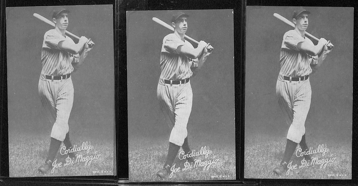 Lot of (3) Joe DiMaggio 1947-66 Exhibits Postcards (w. Cordially Salutation)