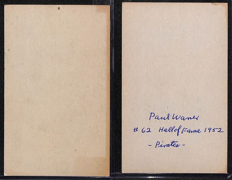 Lot of (2) 1926-1929 Paul Waner Exhibits Baseball Blank Back Postcards - Sepia and Green Tint Versions 