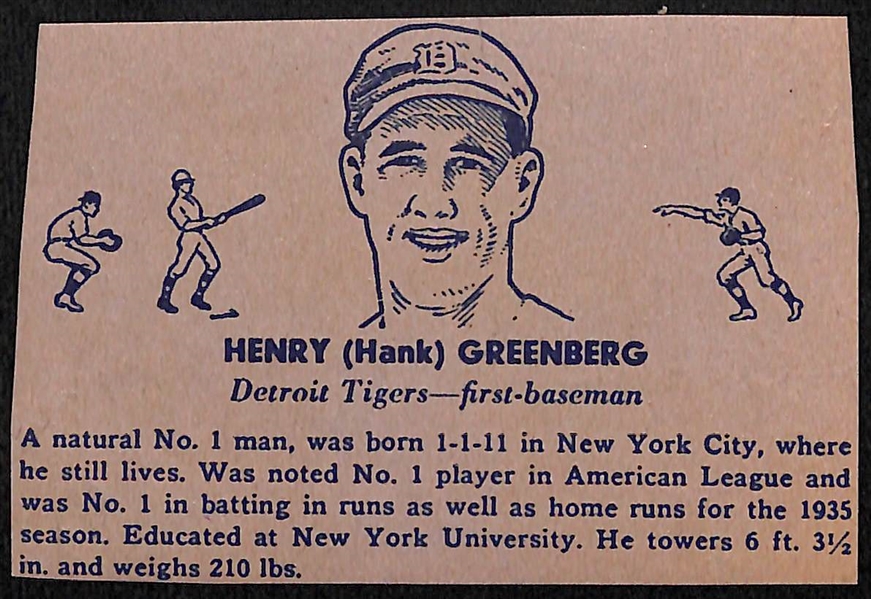 Rare 1936 Overland Candy Hank Greenberg Candy Wrapper Card (Hand Cut/Trimmed)