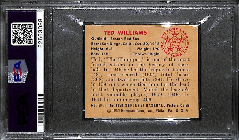 1950 Bowman Ted Williams #98 Graded PSA 5