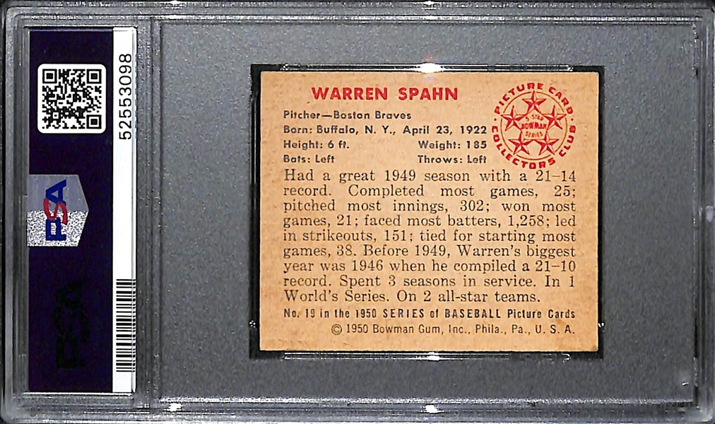 1950 Bowman Warren Spahn #19 Graded PSA 6