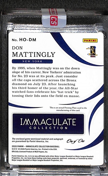 2020 Panini Immaculate Don Mattingly Autographed Dual Bat Printing Plate (#1/1) - Real One of One!