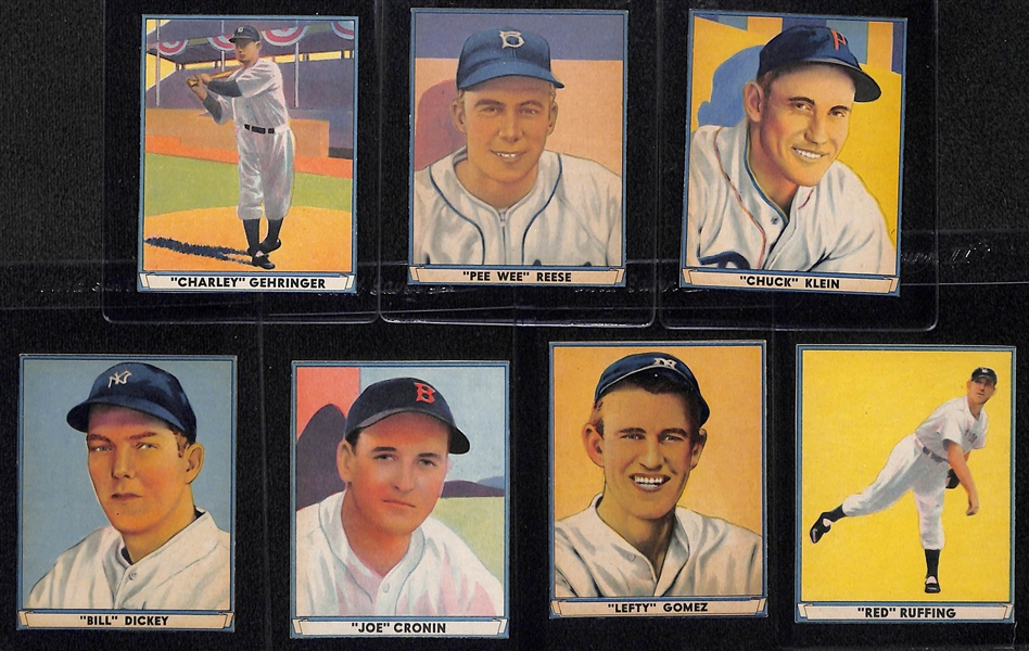 Lot of (7) 1941 Play Ball HOFer Authentic/Trimmed Cards w. Gehringer, Reese, Klein, Dickey, Cronin, Gomez, Ruffing