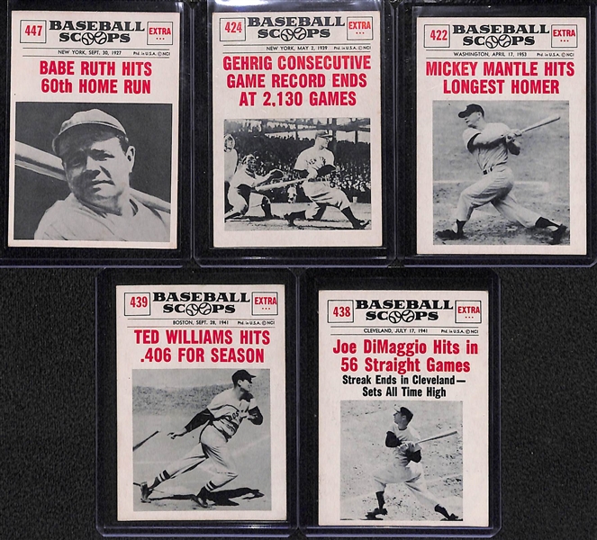 Lot of (5) 1961 Nu-Card Baseball Scoops w/ Ruth, Gehrig, Mantle, Williams, DiMaggio