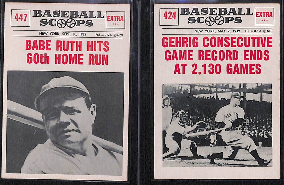 Lot of (5) 1961 Nu-Card Baseball Scoops w/ Ruth, Gehrig, Mantle, Williams, DiMaggio