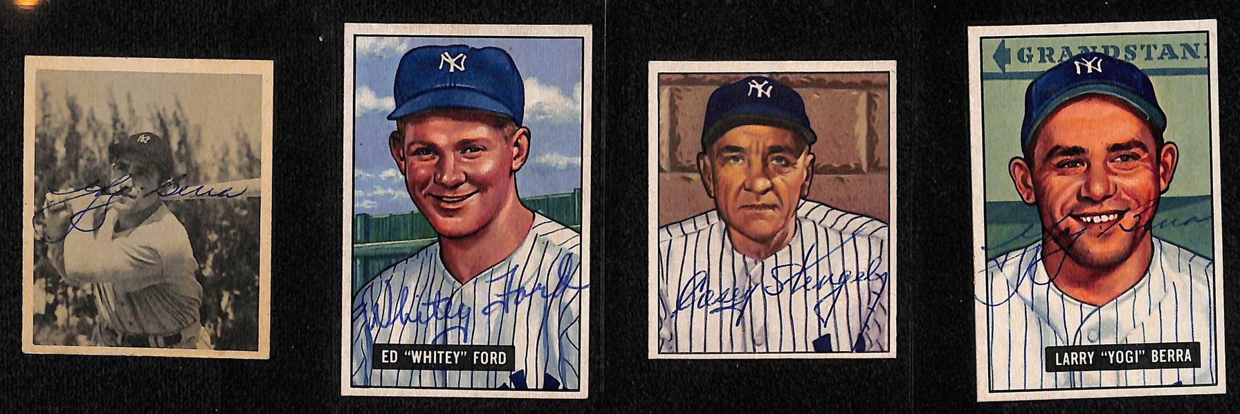Lot of (4) Secretarial (Non-Authentic) Signed Bowman Yankees Cards w. Yogi Berra and Whitey Ford Rookie Cards