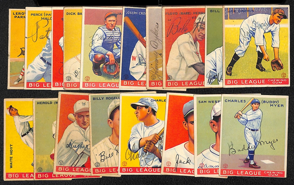 (18) Secretarial (Non-Authentic) Signed 1933 Goudey Cards w. (2) Joe Cronin, Bill Terry, Babe Herman, J. Dykes, +