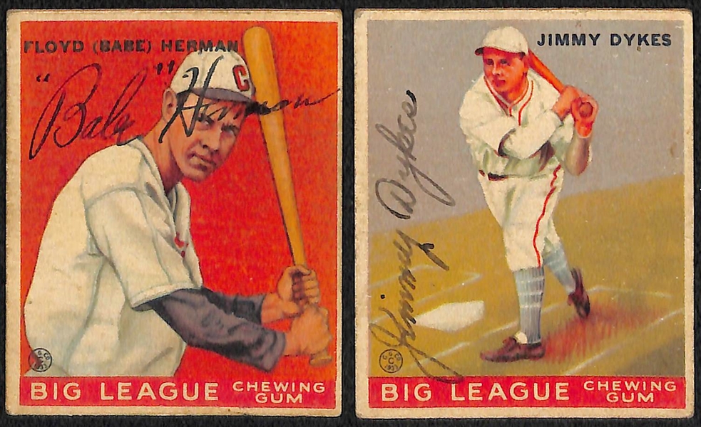 (18) Secretarial (Non-Authentic) Signed 1933 Goudey Cards w. (2) Joe Cronin, Bill Terry, Babe Herman, J. Dykes, +
