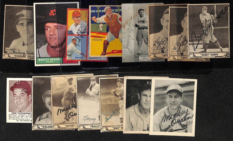 Lot of (15) Secretarial (Non-Authentic) Signed Baseball Cards w. Doerr, (2) Gomez, Dykes, +