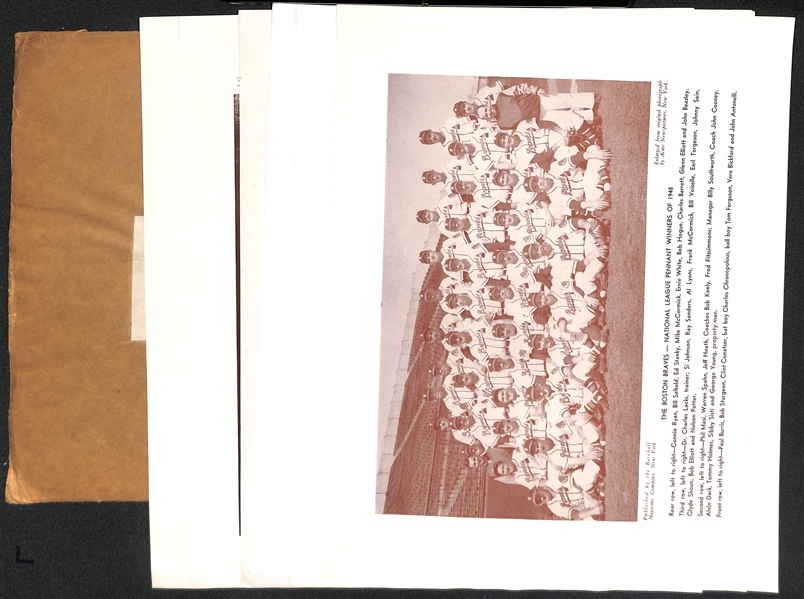 (7) c1940s M113 and/or M114 Baseball Magazine Boston Braves Supplement Photos (w. Orginial Mailing Envelope) Inc. 1948 Team Photo