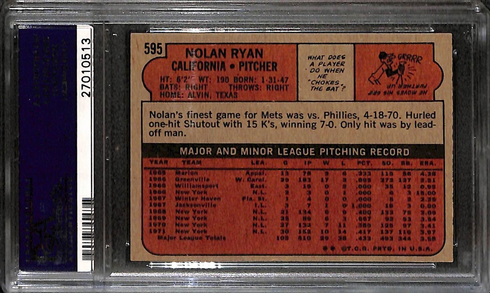 1972 Topps Nolan Ryan #595 Graded PSA 9