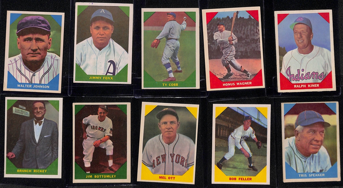 1960 Fleer Baseball Greats Partial Set (46 of 79 Cards) w. Cobb, Wagner, Foxx, W. Johnson