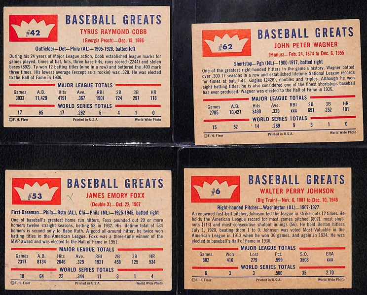 1960 Fleer Baseball Greats Partial Set (46 of 79 Cards) w. Cobb, Wagner, Foxx, W. Johnson