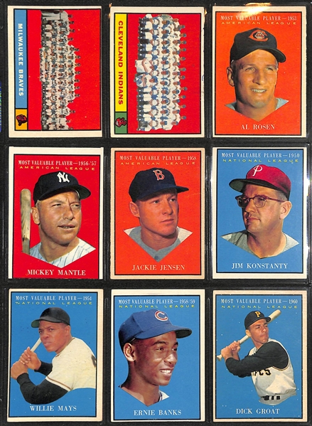1961 Topps Baseball Partial Set - 213 of 587 Cards w. Mays MVP & Mantle MVP (MC)