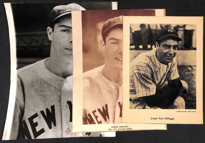 Joe DiMaggio Lot - 1946-49 W603 Sports Exchange, Baseball Magazine Supplement, Souvenir Photo 
