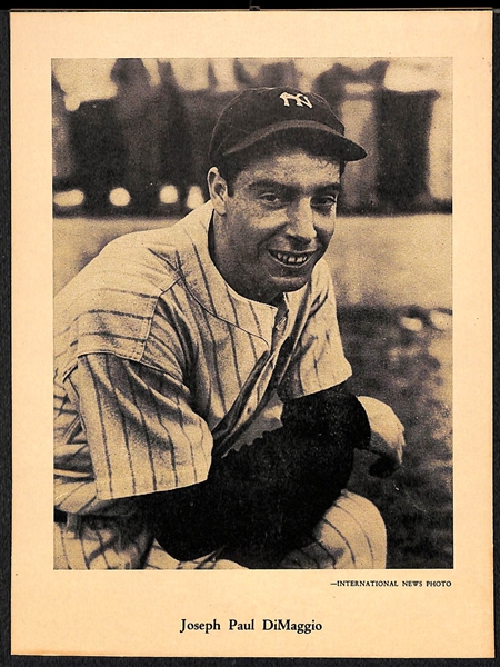 Joe DiMaggio Lot - 1946-49 W603 Sports Exchange, Baseball Magazine Supplement, Souvenir Photo 