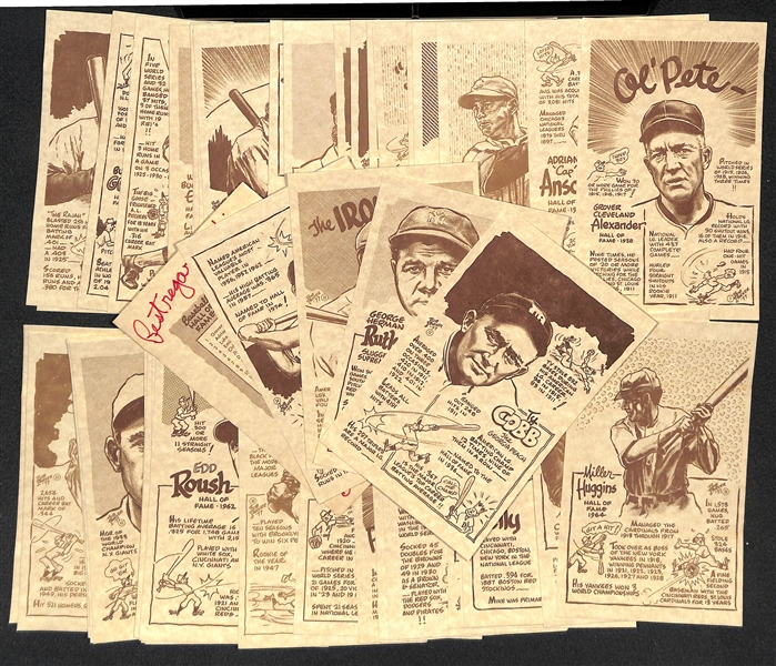 1977 Bob Parker Baseball HOF Card Set of 54 w. Cobb, Ruth, Gehrig, Mantle - Bob Parker Signed the Checklist to Jim (Uncle Jimmy)